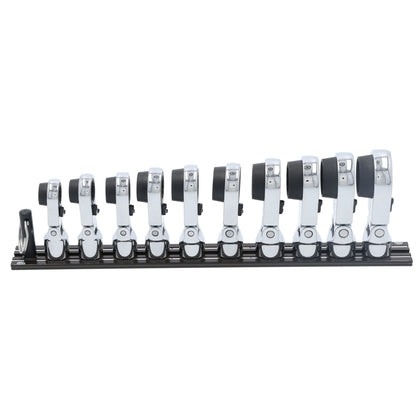 10Pc. 3/8" Dr. Offset Ratcheting Flex Wrench Head Attachment Set - 12Pt.