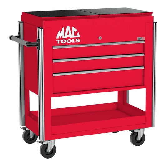 3-Drawer Utility Cart w/ Split Sliding Lid - Firebrick Red