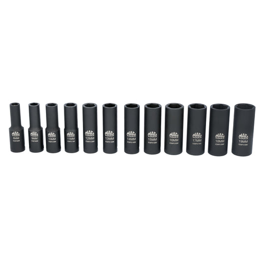 12-PC. Metric Deep Magnetic Impact Socket Set, 3/8" Drive