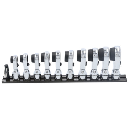 10Pc. 3/8" Dr. Offset Ratcheting Flex Wrench Head Attachment Set - 12Pt.