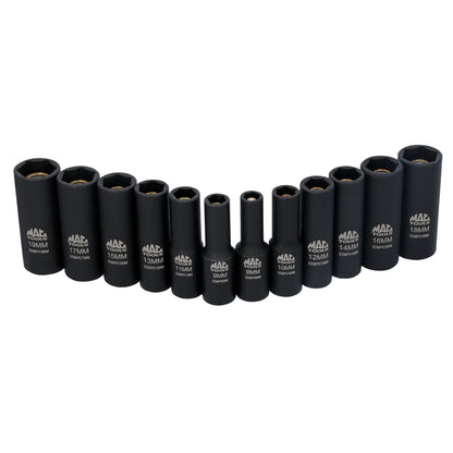 12Pc. 3/8" Drive Metric Magnetic Impact Socket Set - 6Pt.