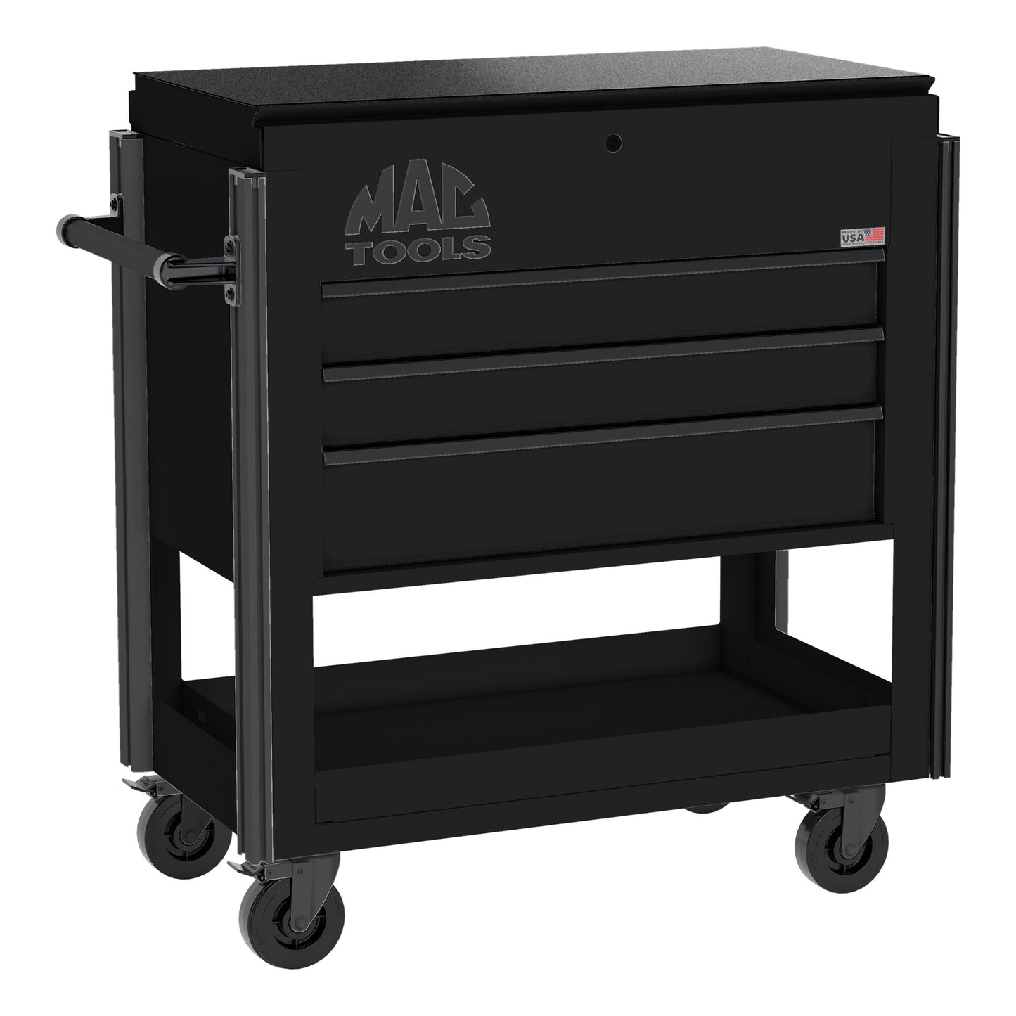 3-Drawer Utility Cart w/ Full Lid - Flat Black