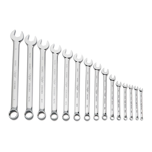 15-PC. SAE Knuckle Saver Combination Wrench Set - 12-PT.