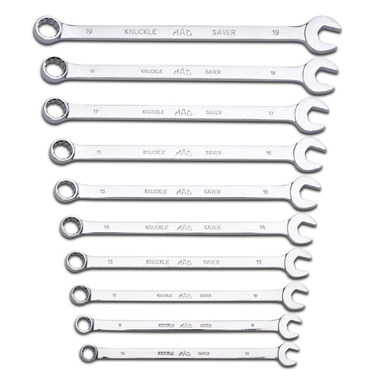 10-PC. Metric Long Knuckle Saver Combination Wrench Set - 12-PT.