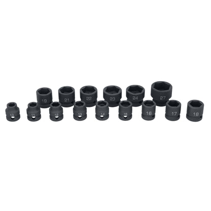 15-PC. 1/2" Drive 6 pt. Stubby Impact Socket Set