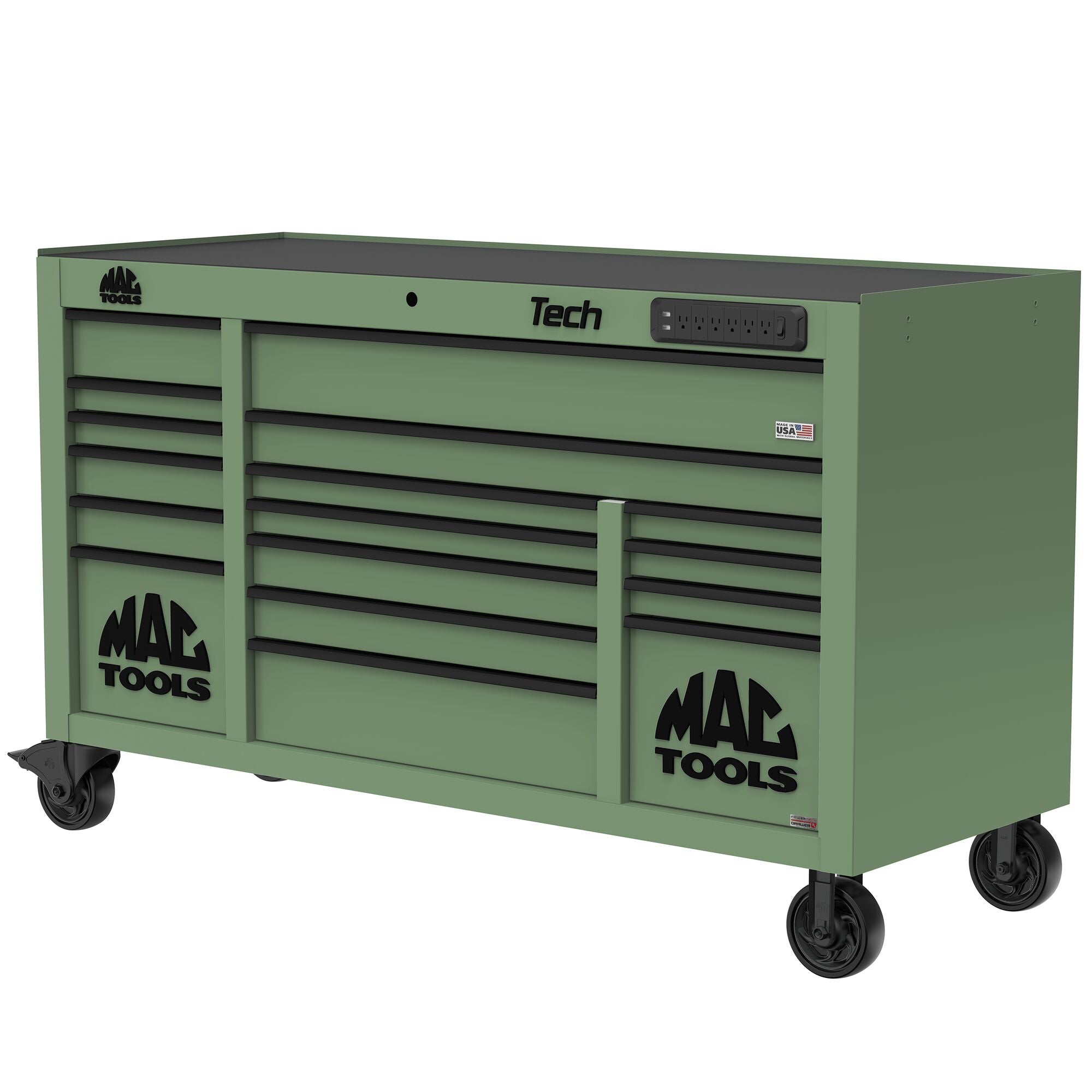 Grainger Workstation Tech™ Series 16-Drawer Workstation with PowerTech™ Drawer - Olive Green