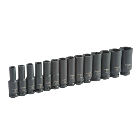 14-PC. 1/2" Drive Metric Deep Impact Socket Set - 6-PT.