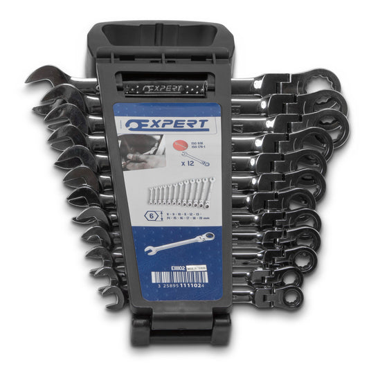 12-PC. Metric Flex-Head Ratcheting Combination Wrench Set - 12-PT.