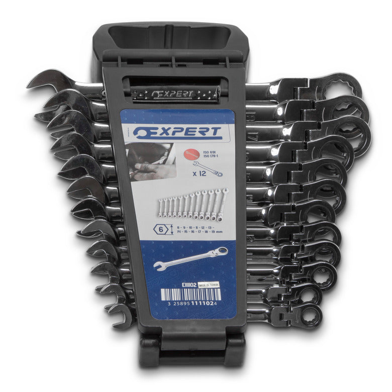 12-PC. Metric Flex-Head Ratcheting Combination Wrench Set - 12-PT.