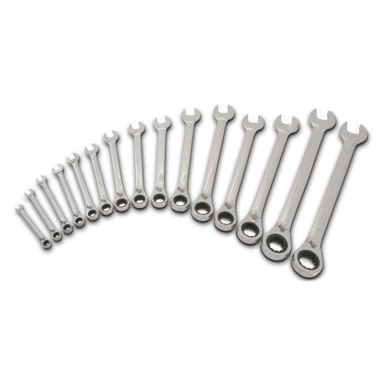 15-PC. SAE Reversible Combination Ratcheting Wrench Set - 12-PT.